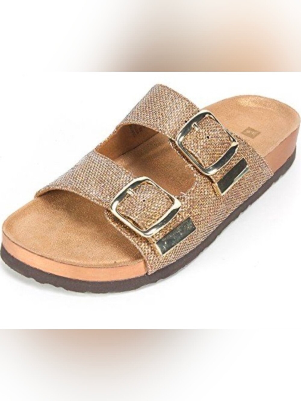 White Mountain Horizon Glitter Double Buckle Slide Sandals Gold Shimmer Size 11M